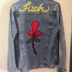 UNIF Middle Finger Flower Embroidered Denim Jacket NWOT